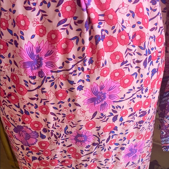 SPELL Style Long Flowy BOHO Cotton Kimono Robe Pink & Purple Floral w/ Belt NWOT - Picture 8 of 10